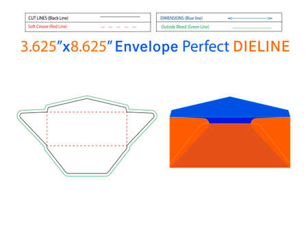 Document envelope 5x11 inche dieline template and 3D envelope editable easily resizableのイラスト素材