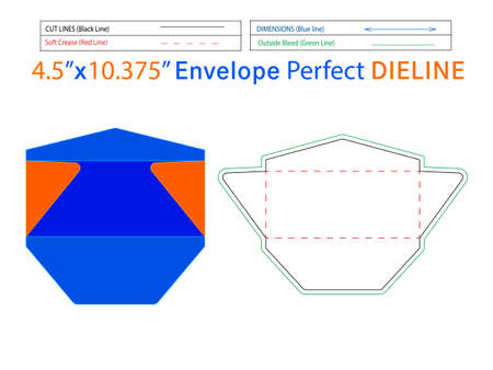 Document envelope 5x11 inche dieline template and 3D envelope editable easily resizableのイラスト素材