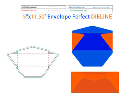 Document envelope 5x11 inche dieline template and 3D envelope editable easily resizableのイラスト素材