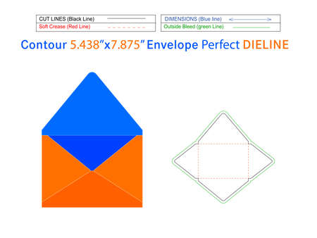 Contour flap envelope 5.438x7.875â¬ inch dieline template and 3D envelope Editable easily resizableの写真素材