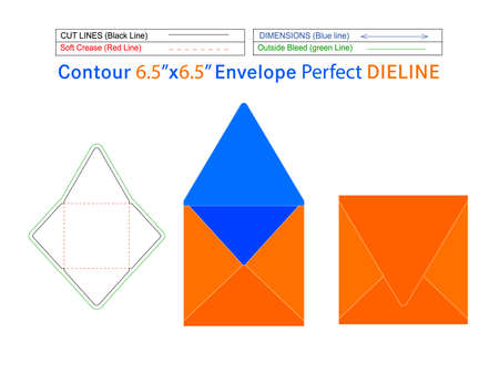 Packaging 6.5x6.5 inch Contour envelope dieline template and 3D envelope Editable easily resizableの写真素材