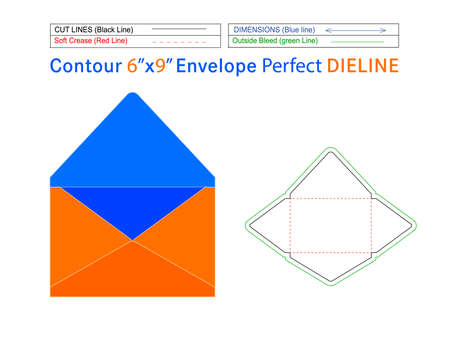 Contour envelope Packaging 6x9 inch dieline template and 3D envelope Editable easily resizableの写真素材