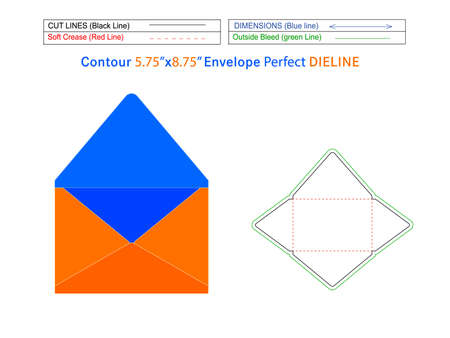 A9 Packaging Contour flap envelope 5.75x8.75 inch dieline template and 3D envelope Editable easily resizableの写真素材