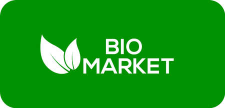 Bio market leaf vector logo or icon, green background bio marke logoのイラスト素材