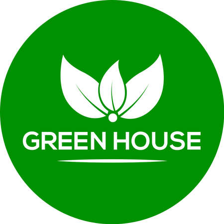 Green background green house vector logo or icon, Green house logoのイラスト素材