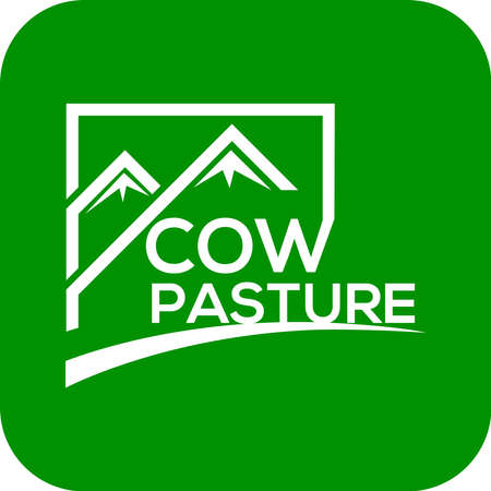 Cow pasture vector logo or icon, green background cow  pasture logoのイラスト素材