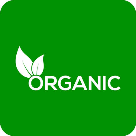 Organic leaf vector logo or icon, green background organic logoのイラスト素材