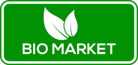 Green background bio market vector logo or icon, bio market leaf logoのイラスト素材