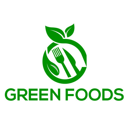 Green foods vector logo or icon, white background green foods logoのイラスト素材