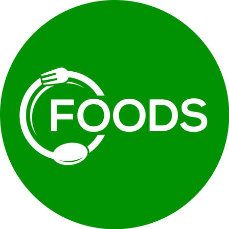 Green background foods logo, Foods vector logo or iconのイラスト素材