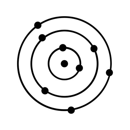 atom molecule icon over white background, line and fill style, vector illustrationのイラスト素材