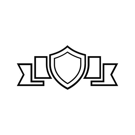 shield with ribbon icon over white background, line style, vector illustrationのイラスト素材