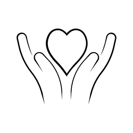 hands with heart icon over white background, line style, vector illustrationのイラスト素材