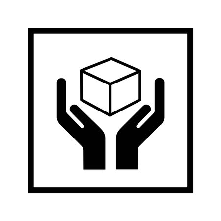 Cube in hands icon. Black and white design. Vector illustration.のイラスト素材