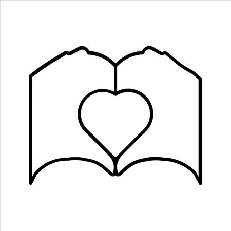 Open book with heart icon. Outline illustration of open book with heart icon for web designのイラスト素材