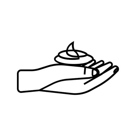 MOISTURIZING, hand with cream icon over white background, line style, vector illustrationのイラスト素材