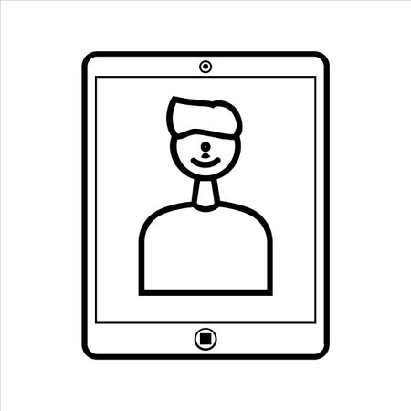 Tablet computer with a portrait of a man. Vector illustration.のイラスト素材