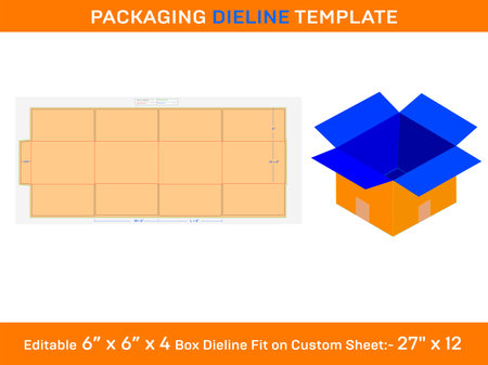 RSC Vector Shipping Carton Box, Dieline Template, 6x6x4 inchのイラスト素材