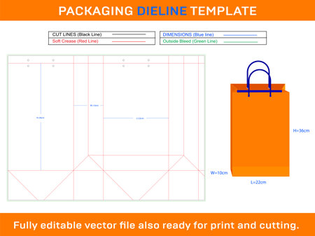 Bag 22x10x36 cm Shopping Bag dieline Templateのイラスト素材