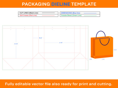 16x6x16 inch Shopping Bag Dieline Templateのイラスト素材