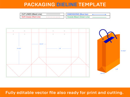 Paper bag Dieline Template-8x4.75x10.25_inchのイラスト素材