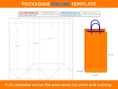 bag-5.25x3.25x13_inch Shopping Bag Dieline Templateのイラスト素材