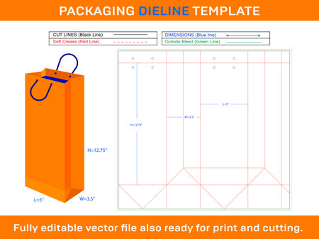Shopping bag-5x3.5x12.75_inch Dieline Templateのイラスト素材