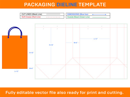 Shopping Bag 13x6x16 inch Dieline Templateのイラスト素材