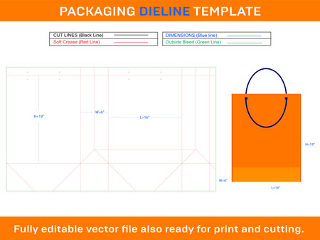 Shopping Bag 16x6x19 inch Dieline Templateのイラスト素材