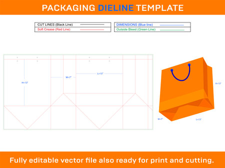 Shopping Bag 13x7x13 inch Dieline Templateのイラスト素材