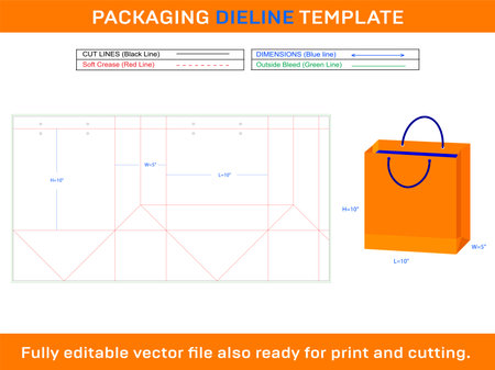 Shopping Bag Dieline Template 10x5x10 inchのイラスト素材
