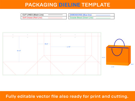 Shopping Bag Dieline Template 16x6x12 inchのイラスト素材
