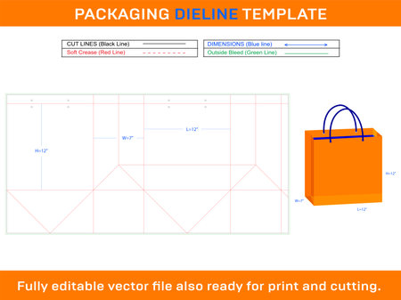 Square Shopping Bag 12x7x12 inch Dieline Templateのイラスト素材