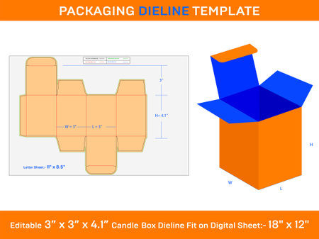 Open Candle With box, Dieline Template, 3x3x4.1 inch,のイラスト素材