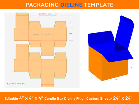 Open Candle box, Dieline Template, 4x4x4 inch,のイラスト素材