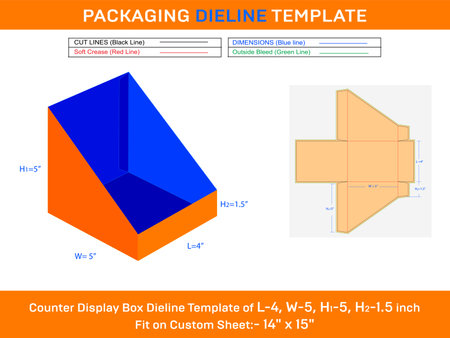 Small Paper, Card Counter Display Box Dieline Template L 4xW 5xH1 5xH2 1.5 inchのイラスト素材