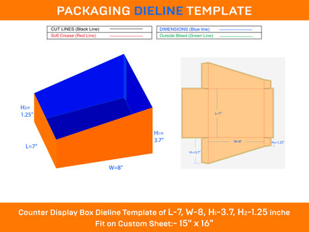 Custom Cardboard Retail Counter Display Boxes L 7xW 8xH1 3.7xH2 1.25 incheのイラスト素材