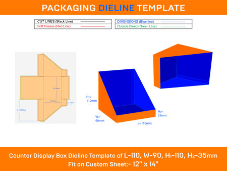 Cardboard counter display box dieline template for Phn Cases L 110xW 90xH1 110xH2 35mmのイラスト素材