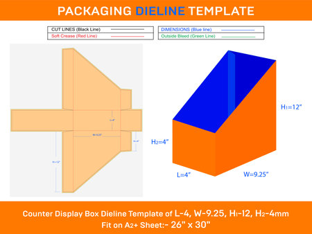 Counter Display Box Delline Template for Wholesale L 4xW 9.25xH1 12xH2 4 incheのイラスト素材