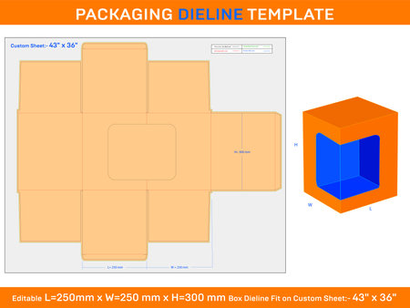 250x250x300mm Display Straight Tuck end Box Dieline With Vector 3d Box Designのイラスト素材