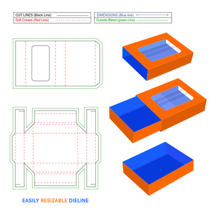 Cocolate paper drawer box , Sleeve drawer box dieline tempalte and 3D render, easily editable abd resizable vector file with perfect dimension.のイラスト素材