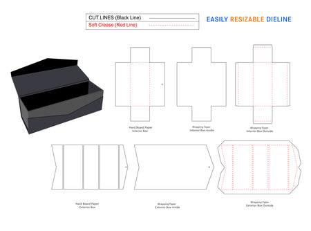 Collapsible rigid boxes and custom foldable collapsible rigid box dieline template with 3d box design.のイラスト素材