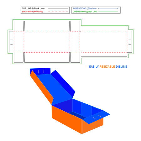 Corrugated cardboard box, cardboard shipping box resizable dieline template and 3D box design.のイラスト素材
