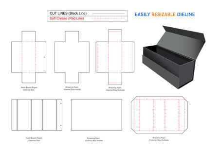 Collapsible rigid boxes and custom foldable collapsible rigid box and dieline template with editable 3d vector fileのイラスト素材