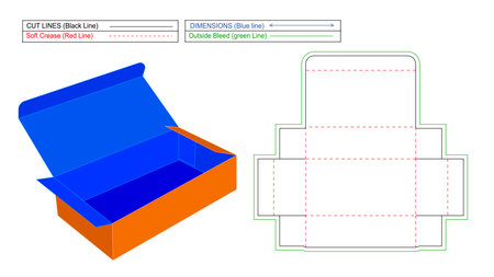 Corrugated standard folding box dieline template and 3d vector, without glued easily ediable and resizable design.のイラスト素材