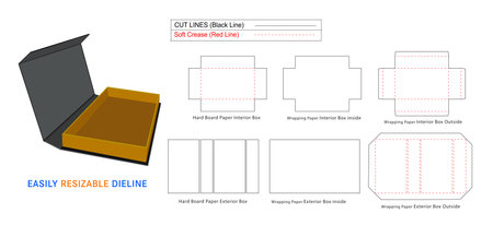 Custom rigid box, Luxury magnetic closer rigid boxes dieline template and 3D box design.のイラスト素材