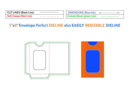 Custom invitation display envelope 5x8 inch dieline template and 3D envelope editable easily resizable vector file.のイラスト素材