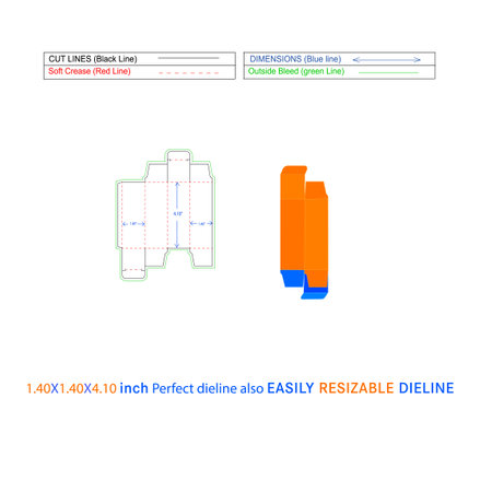 Custom reverse tuck end folding box food cardboard cosmetics box(1.40x1.40x4.10) inch Dieline template and risizable 3D vector fileのイラスト素材