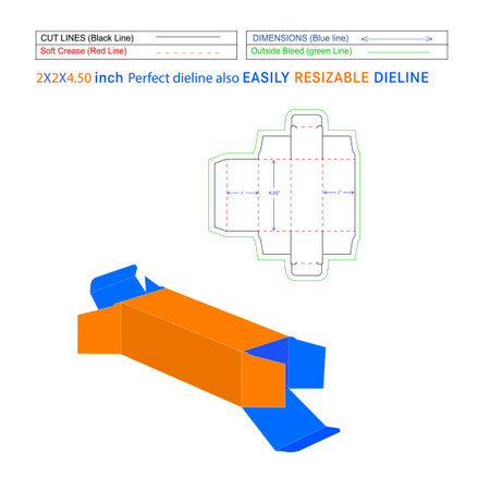Custom Straight tuck end Box Dieline Template With 3d Box Design Editable Vector File.のイラスト素材