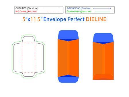 Editable easily resizable Packaging Catalog envelope or open end envelope 5x11.5 inch dieline template With 3D envelope design.のイラスト素材